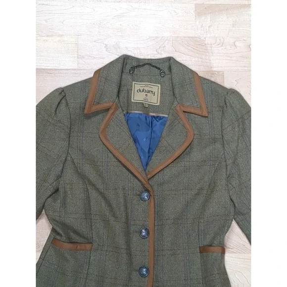 Dubarry Wool Tweed Equestrian Herringbone Blazer Jacket 3/4‎ Sleeve Green Tan 36
